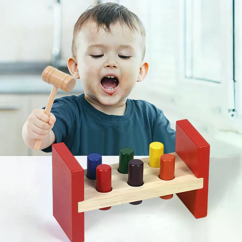 Montessori Wooden Hammer Toy Children Fine Motor Training Sensory Game Color Cognition Set Educational Toy For Autistic Children