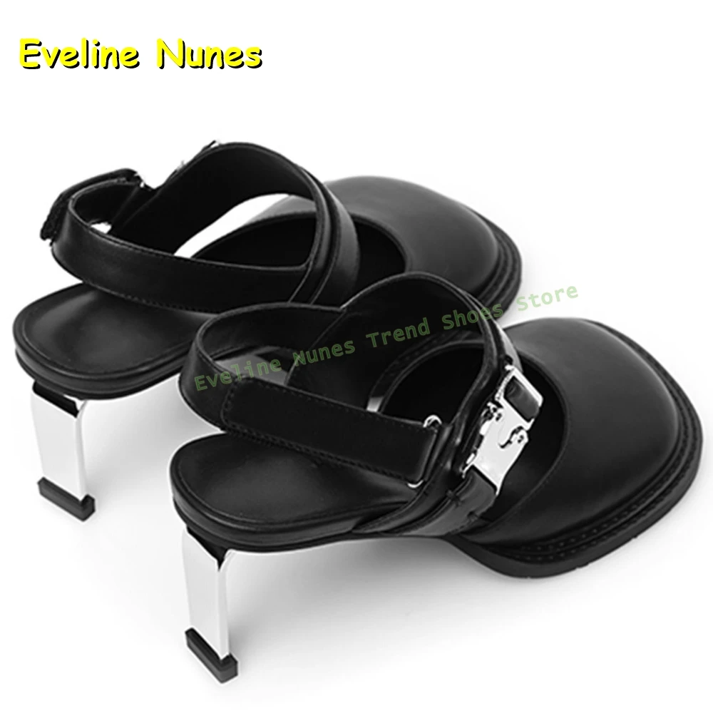Women's Black Square Toe Buckle Slingback Mule Heels Thick Sole Back Strap Mary Jane Sandals for Daily Casual Dating Summer view 4