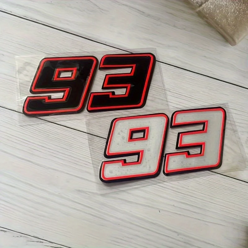 Black/White Red Outline Number 93 Racing Stickers Set, Waterproof Vinyl Decals for Motorcycle Car Helmet