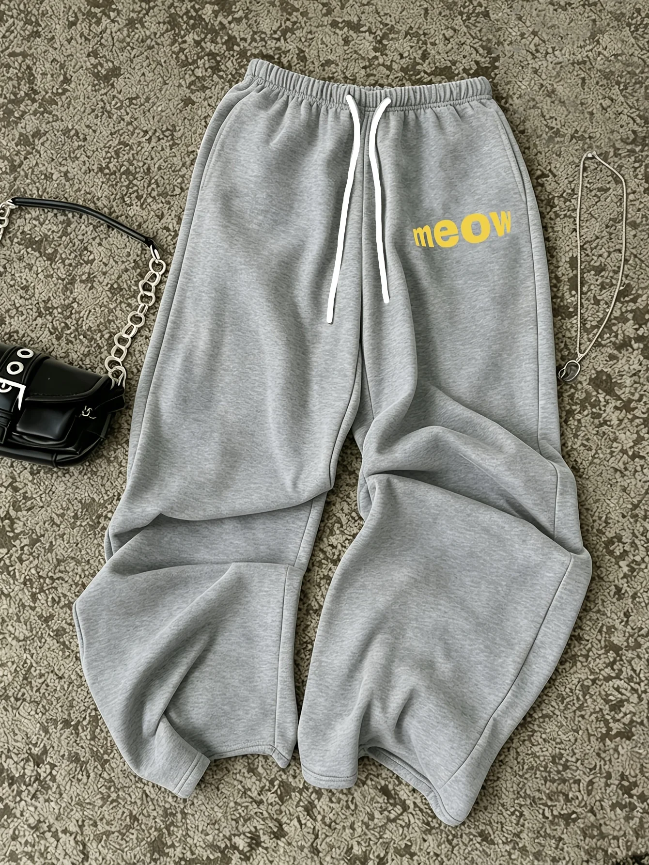 Womens Pink Wide Leg Sweatpants Simple Yellow 