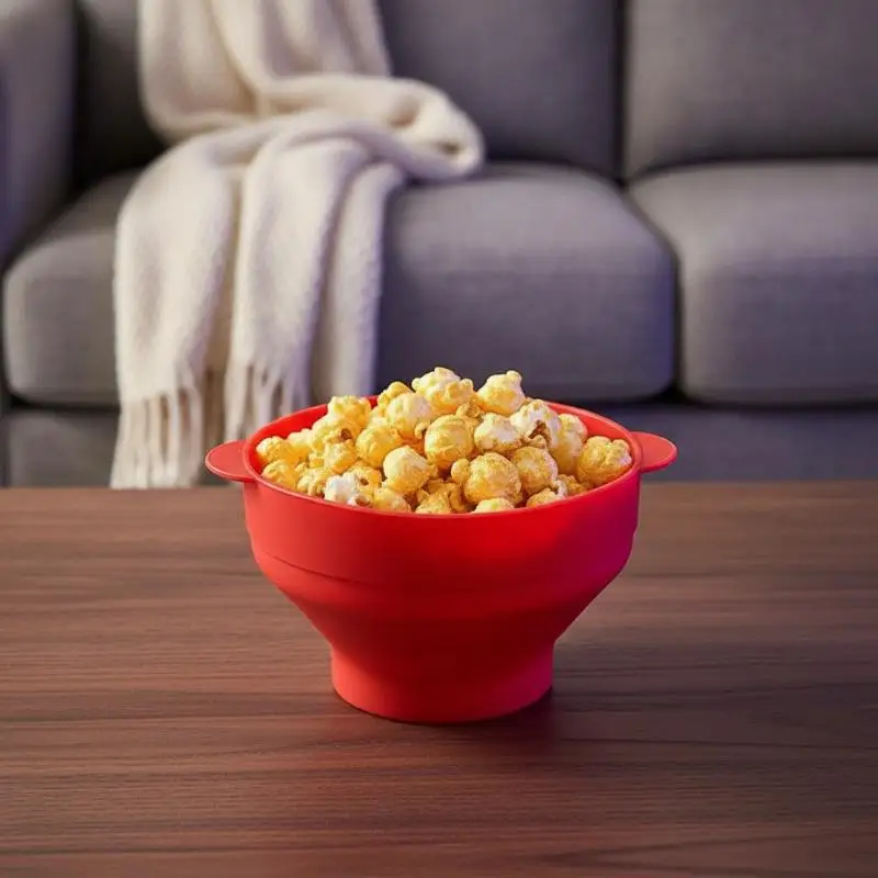 Collapsible Silicone Microwave Popcorn Maker Non-Toxic Popper Bowl with Lid for Family Weekend Movie Time