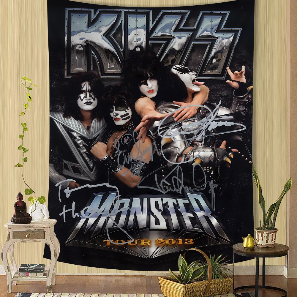 Vintage Heavy Metal Kiss Band DIY Wall Tapestry Hanging Tarot Hippie Wall Rugs Dorm INS Home Decor