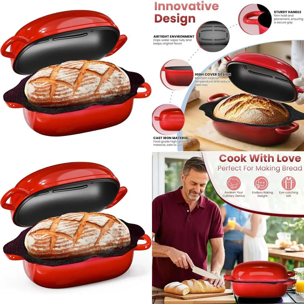 

Чугунная печь для выпечки хлеба на закваске объемом 2,5 кварты с силиконовым вкладышем, синяя овальная форма, идеально подходит для семейной выпечки, подарок