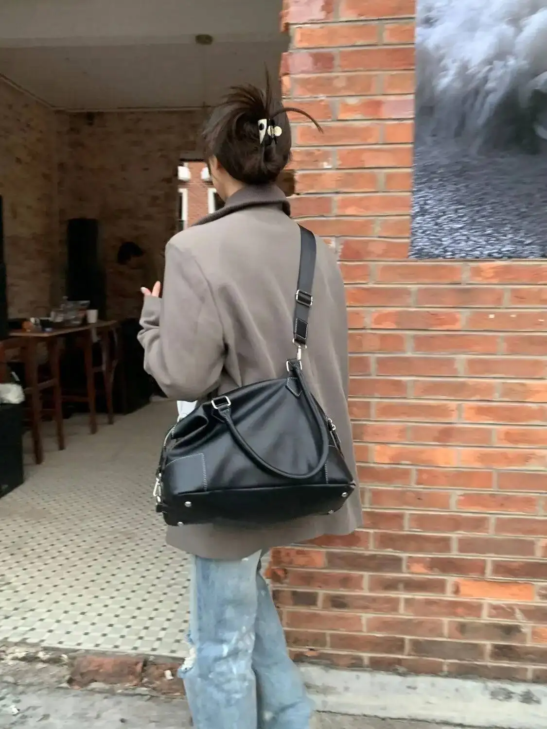 Bloom Retro Large Capacity Tote Women Vintage Soft Leather Casual Shoulder Bags Ladies Y2k Grunge Handbag Messenger Bag