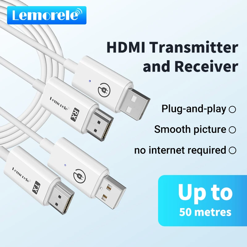 Lemorele HDMI Wireless Transmitter Receiver 1080P 98FT/30M 5G/2.4G 50M Extender Adapter Dongle Kit for Home Cinema Office