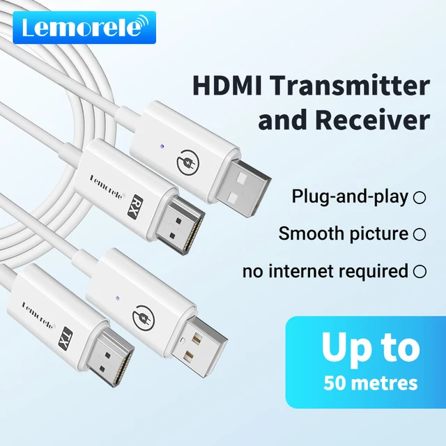 Bezprzewodowy zestaw nadajnika i odbiornika HDMI Lemorele 1080P, zasięg 30 m (98 stóp), adapter do ekspandera bezprzewodowego, dongle do kina domowego i biura.
