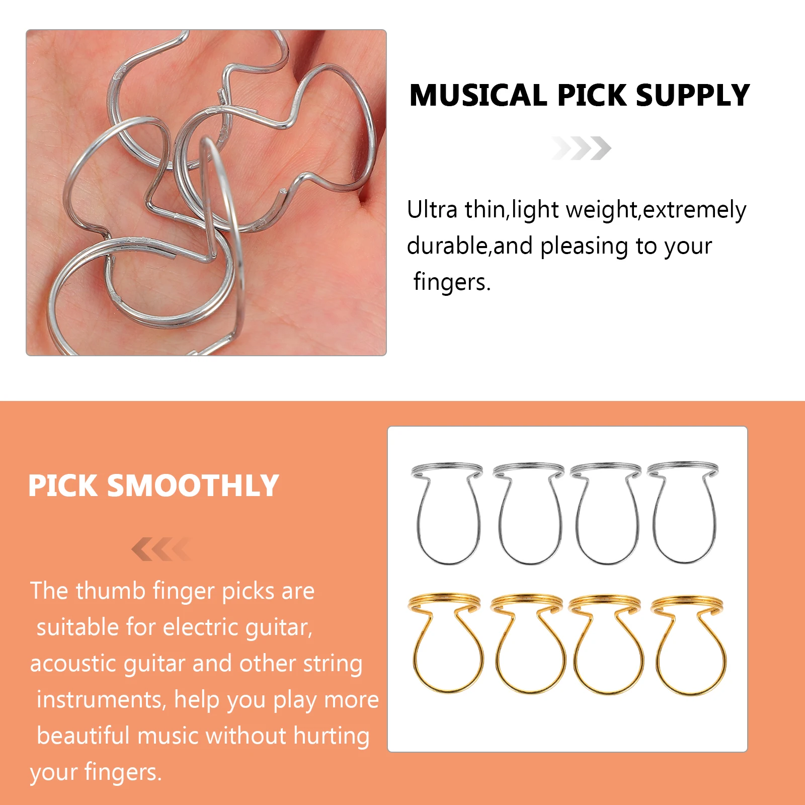 

8pcs Thumb Guitar Picks Metal Finger Picks For Electric Acoustic Guitar Ultra Thin Lightweight Durable Protection Colorful