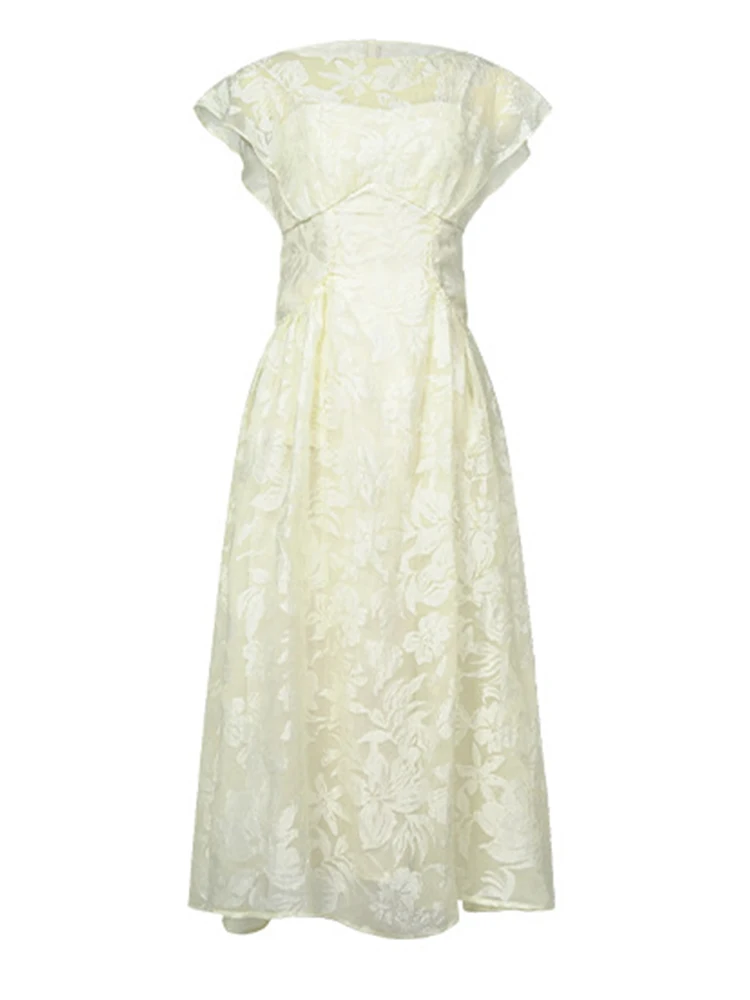 Women's Elegant Celebrity Floral Sheer Long Dress Lady-like Fairycore Pockets Swing Robe Female Party Holiday Vestidos Mujer