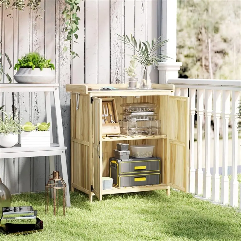

Outdoor Patio Wooden Storage Cabinet with Potting Bench and Workstation Table