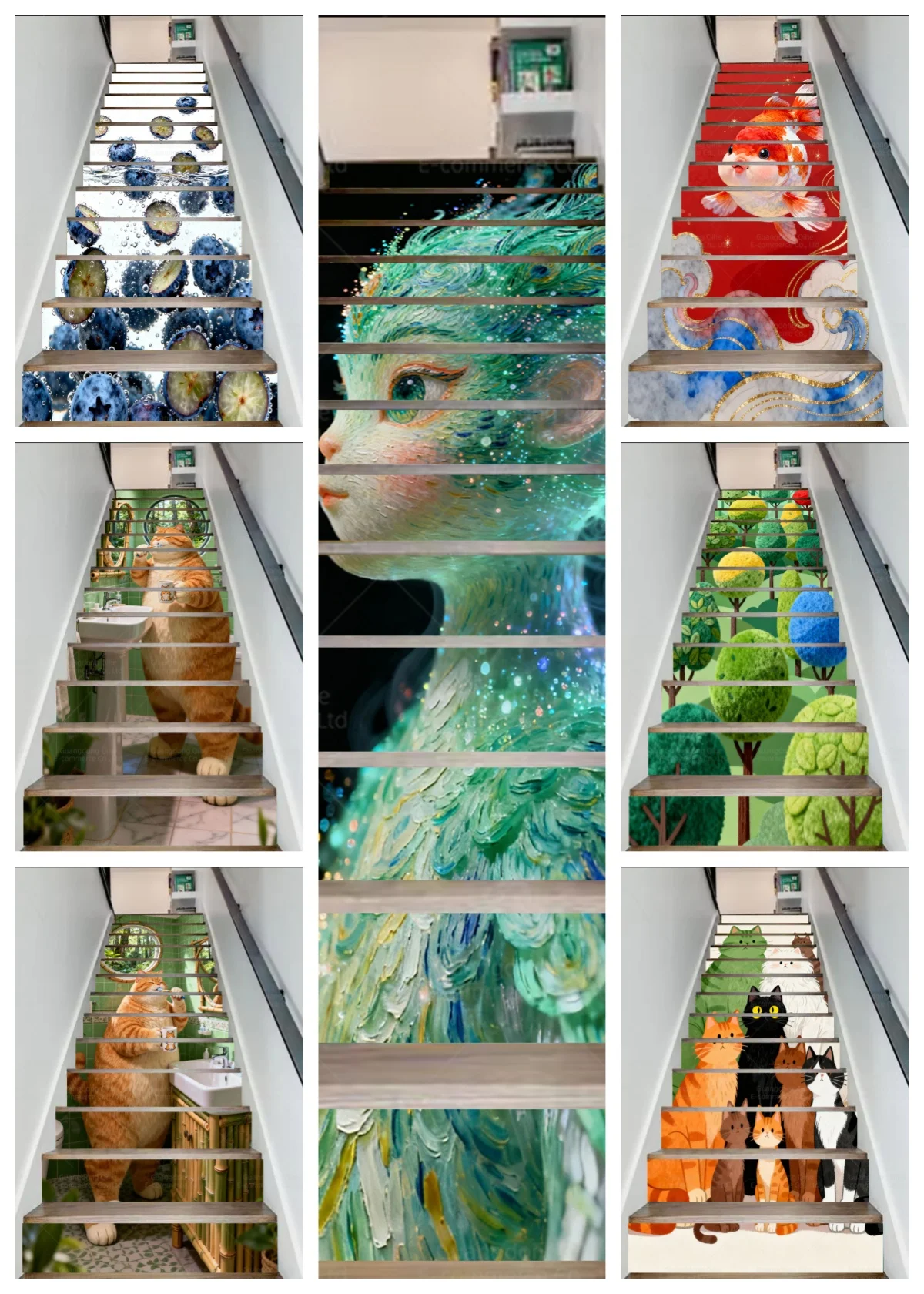 

Cute Cartoon Animal & Floating Blueberry in Water PVC Stair Decals - Waterproof, Wear-Resistant & Self-Adhesive Decor Stickers