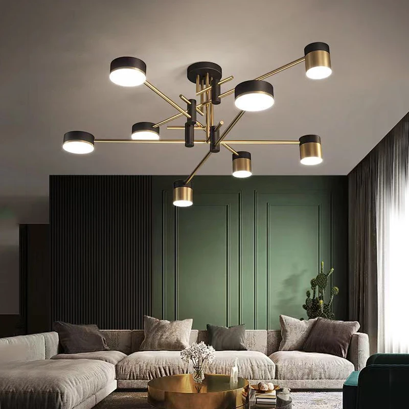 الشمال ثريا تركب بالسقف غرفة المعيشة غرفة نوم المطبخ الثريات الحديثة الفاخرة مصباح معلق Led بريق قلادة ضوء الذهب الأسود