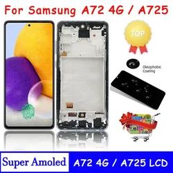 Super AMOLED A72 Display Screen for Samsung A72 A725 A725F Lcd Display Touch Screen Digitizer Assembly with Frame Fingerprint