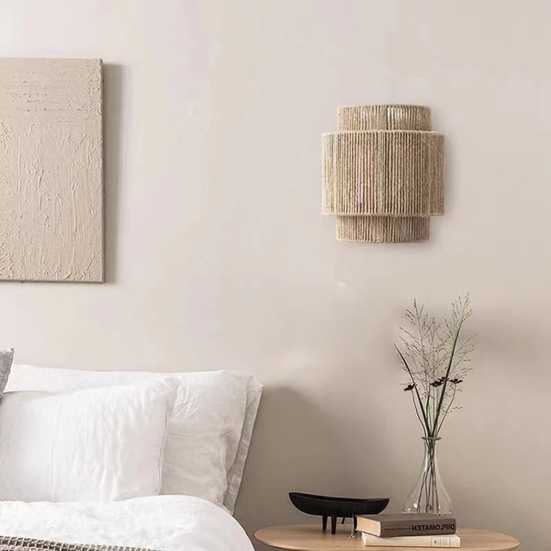 Imagem -04 - Creative Hemp Rope Wall Lights Home Art Deco Quarto Foyer Corrediça Hotel Atmosfera Sconce E27 Bulb