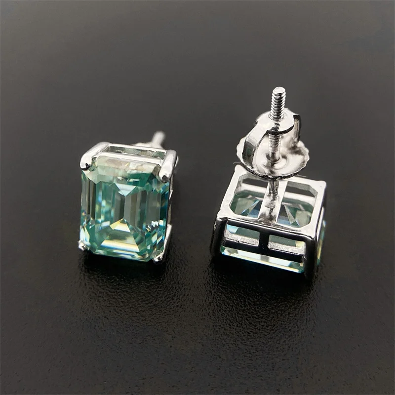 New 2022 s925 Silver inlay emerald cut blue-green chic classic stud earrings