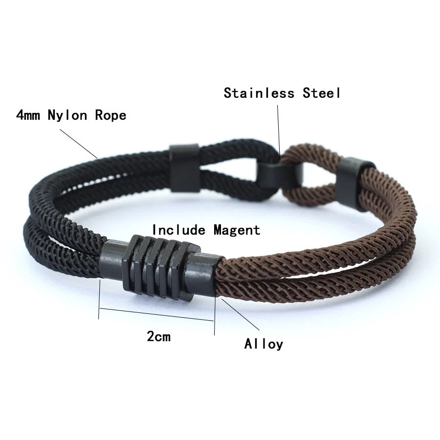 Stylish Double Layer Color Bracelet Men  Apparel Accessories Magnetic Buckle Handmade Rope Braslet Riding Sports Homme Pulseira