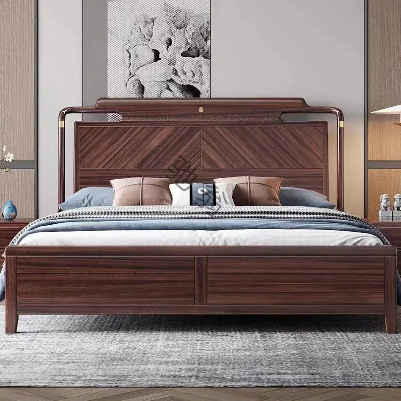 

2 Wooden Bed 1.8m Double Master Bedroom King Furniture 1.5m New Chinese Solid Wood Bed for Home Use