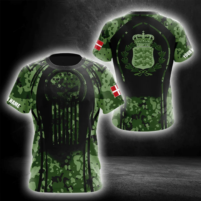 Custom Summer Casual Denmark Shield Skull Camo Graphic T-shirts Cool Men's Fashion E-Sports Jersey Short Sleeve Clothes