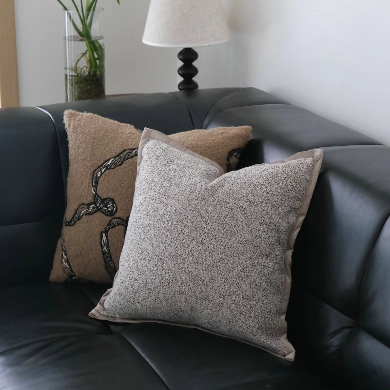 

Khaki Gray Texture Jacquard Cushion Cover Vintage Abstract Striped Embroidered Pillow Cover Plush Fluffy Pillowslips Decor Home