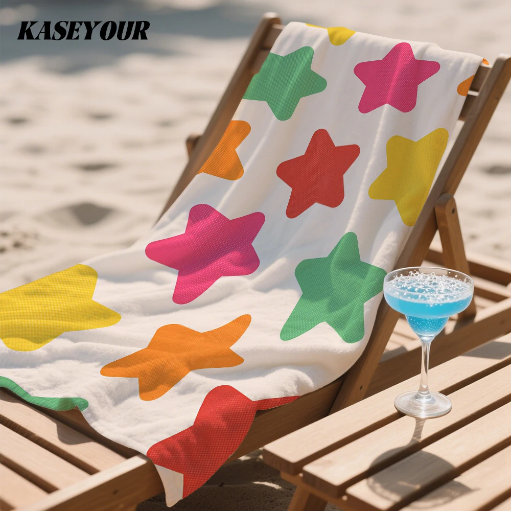 Multicolor Star Print Compact Travel Beach Towel Super Absorbent Sand Resistant, Microfiber for Swimming Camping Yoga