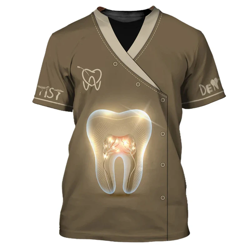 Dentist Work Uniform Funny Cosplay T-shirt For Men Cute Novelty Tooth Design O-neck T Shirts Breathable Oversized Women Tee Top image 5