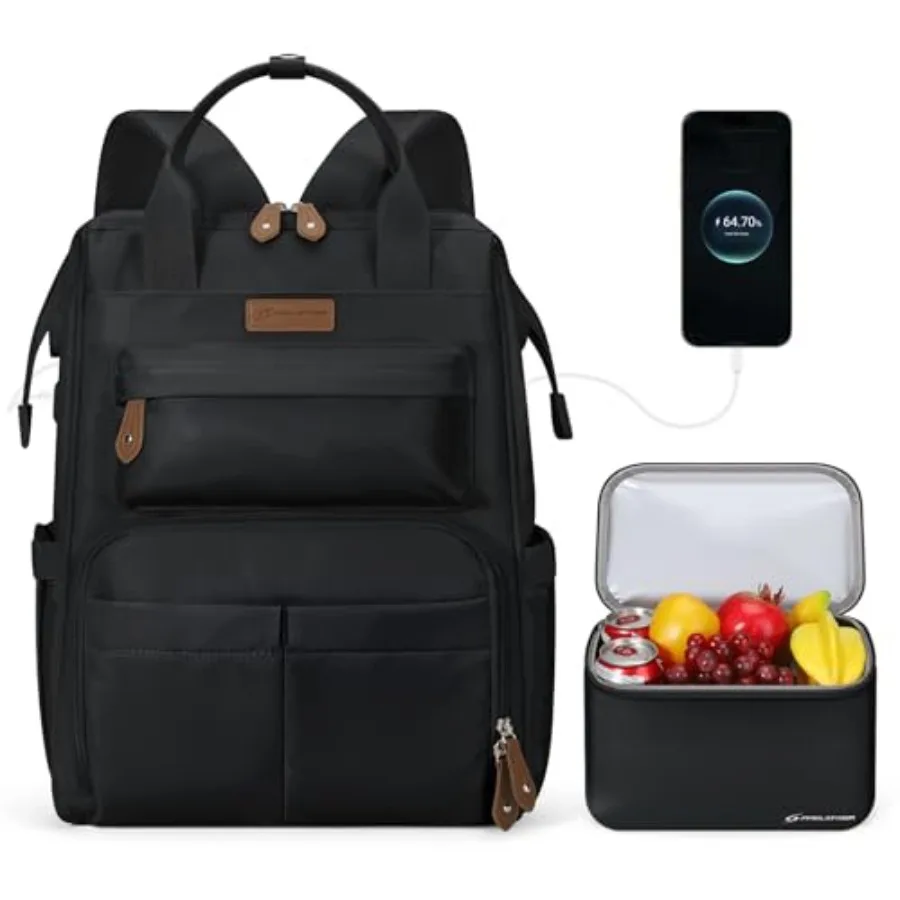 

Travel Backpack for Women Men Laptop Backpack Fits 15.6-17.3 Inch Laptop Nurse Work Bag with Insulated Lunch Box Black