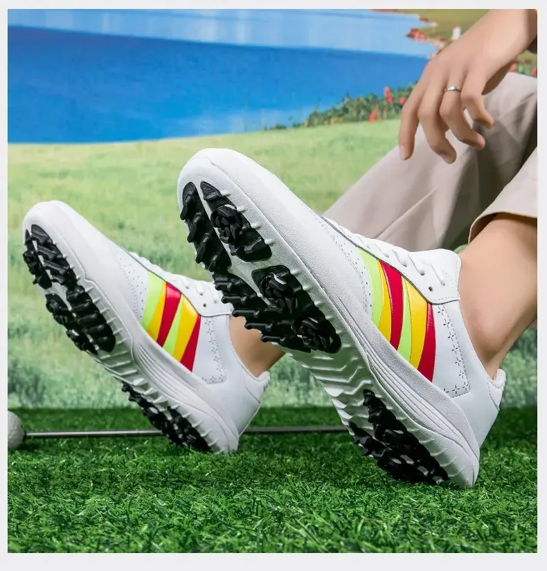 

2025 удобная обувь для гольфа, мужская уличная нескользящая обувь для гольфа, роскошная спортивная прогулочная обувь, тренировочные кроссовки для гольфа с быстрой шнуровкой