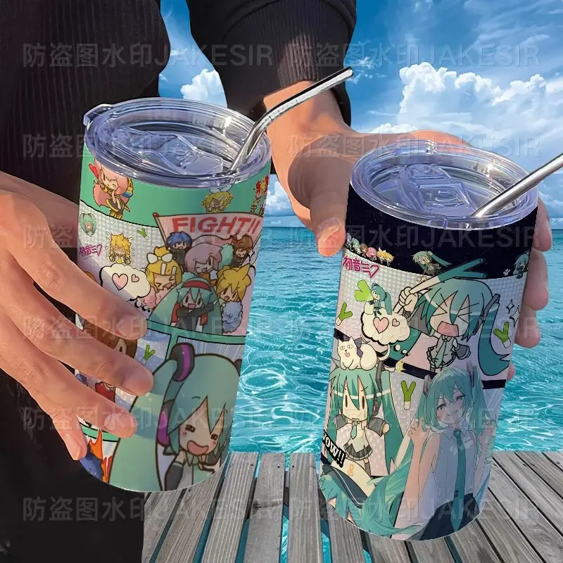 

Hatsune Miku anime kawaii peripherals with straw handy insulated coffee cup cute Miku portable stainless steel water cup gift