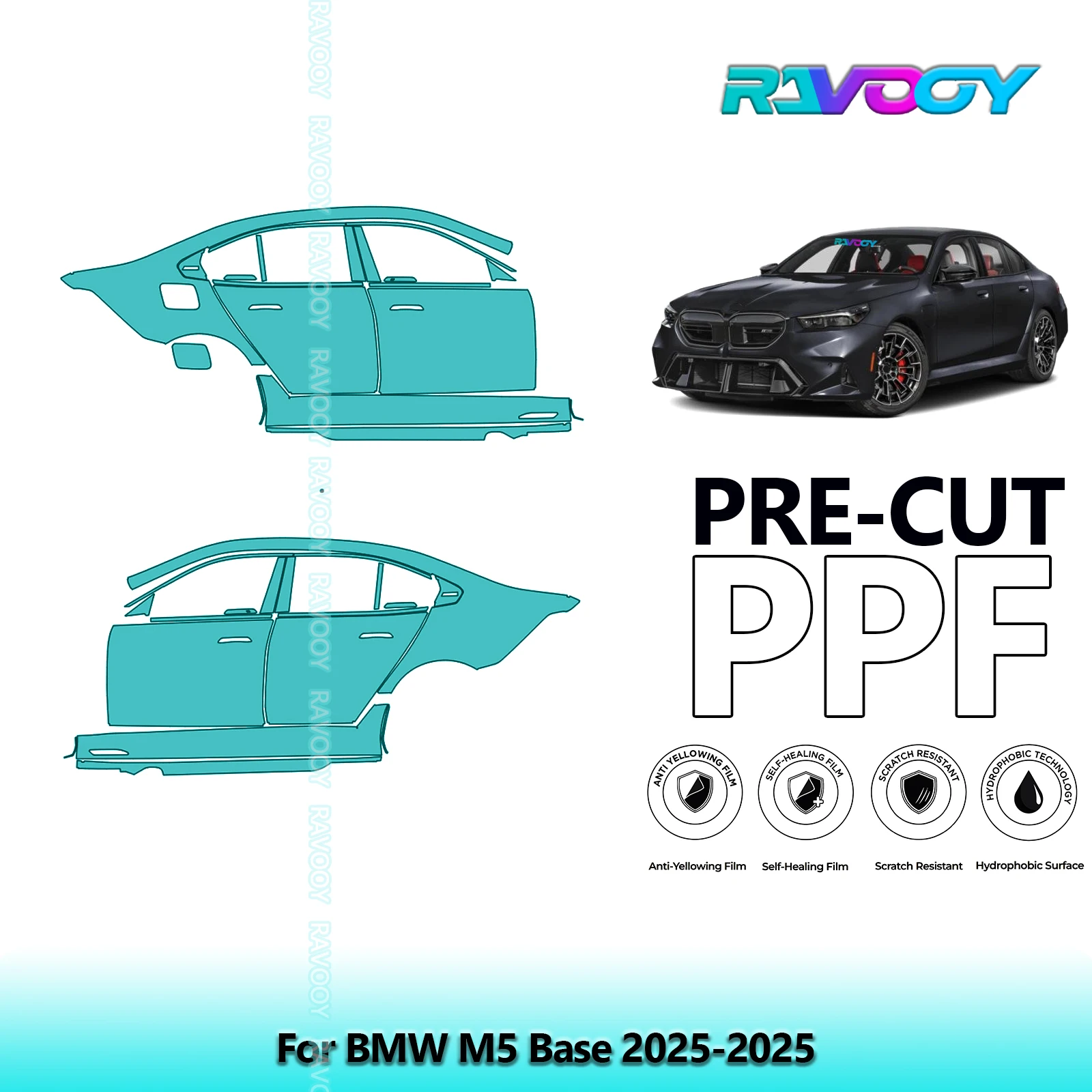 

For BMW M5 Base 2025-2025 8.5mil Clear Matte Pre-Cut PPF Door & A/B Pillar Kit TPU Paint Protection Film Set