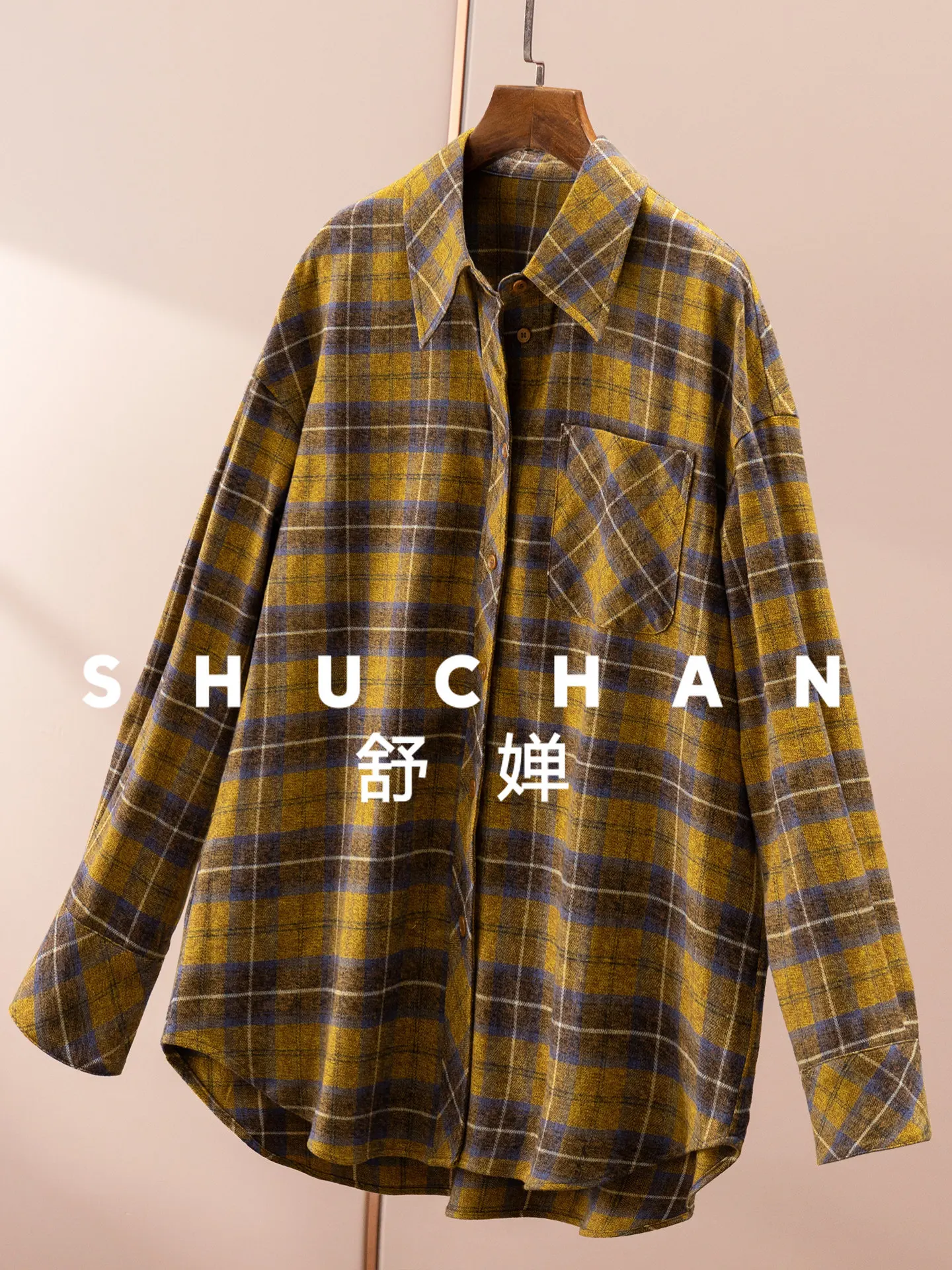 New 2026 Spring Fashionable Plaid, Retro High-quality Cabinet 100 Pure Cotton Arc Pendulum Shirt Women's 76F1