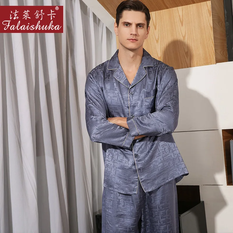 19 Momme 100 % Seide Herren-Nachtwäsche Langarm-Pyjama-Sets Herren edel Exquisite Jacquard-Nachtwäsche aus reiner Seide Reine Farbe T9072