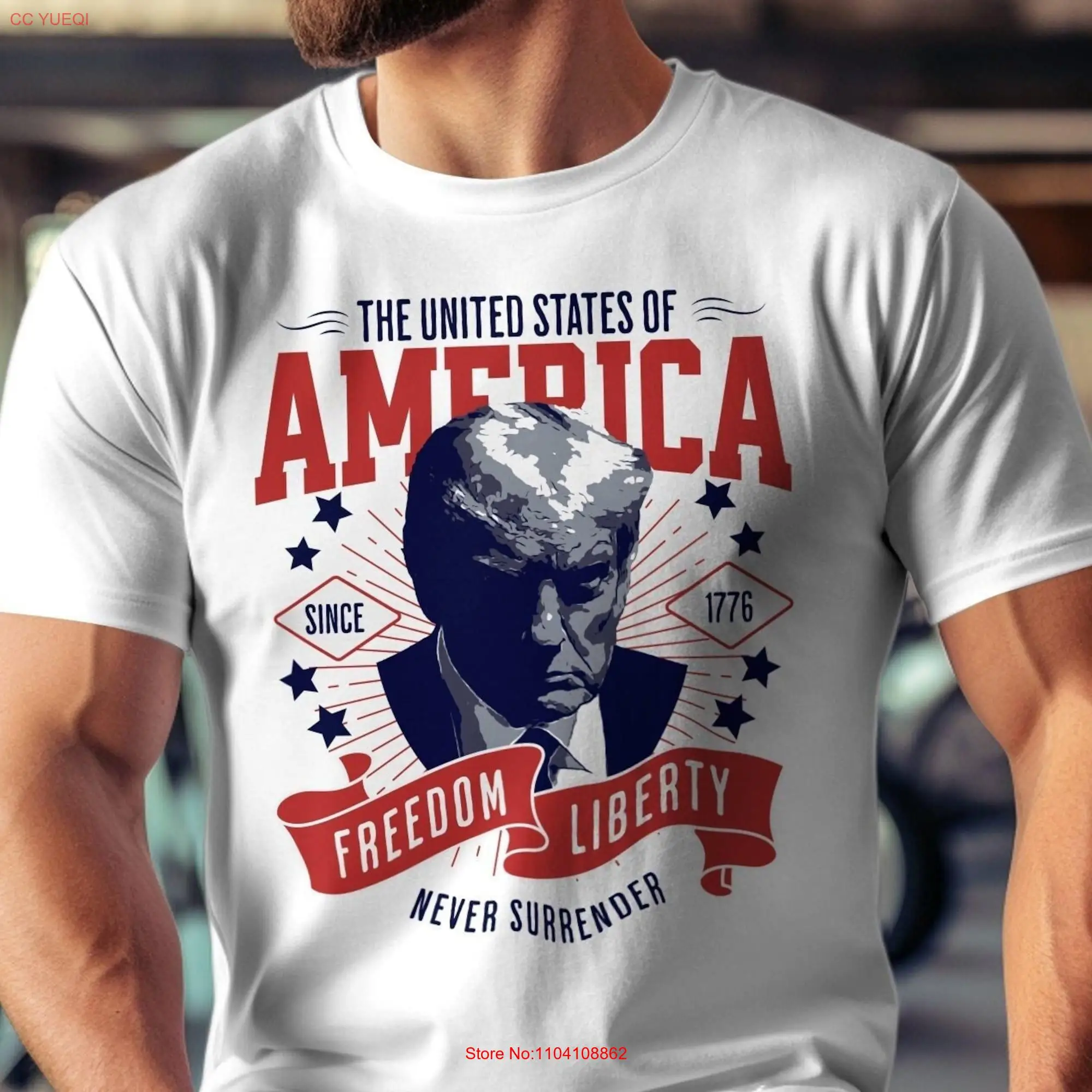 Trump Mugshot T Shirt Never Surrender Design Election 2024 Perfect for Supporter Republican long or short sleeves