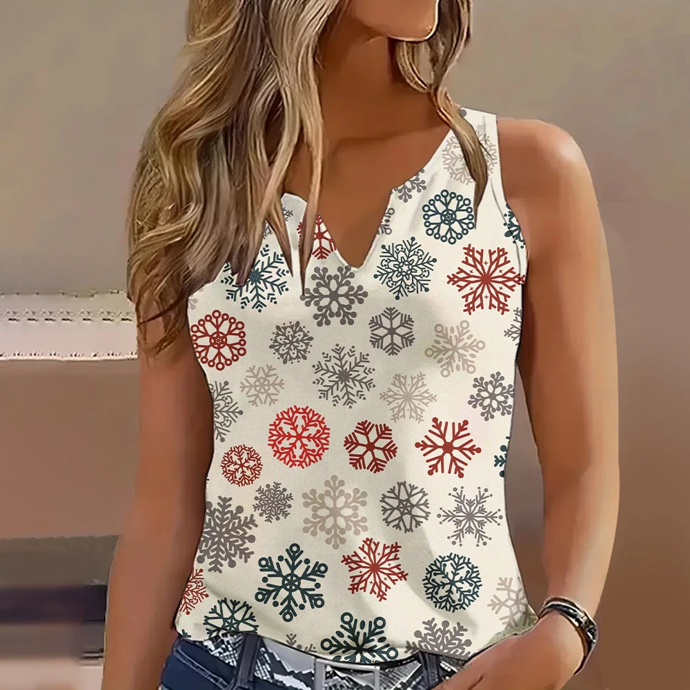 Trendy Women's New Sleeveless Tops & Vest Summer Breathable Blouse 3d Snowflake Pattern Printed Sleeveless T-Shirts Tank Tops