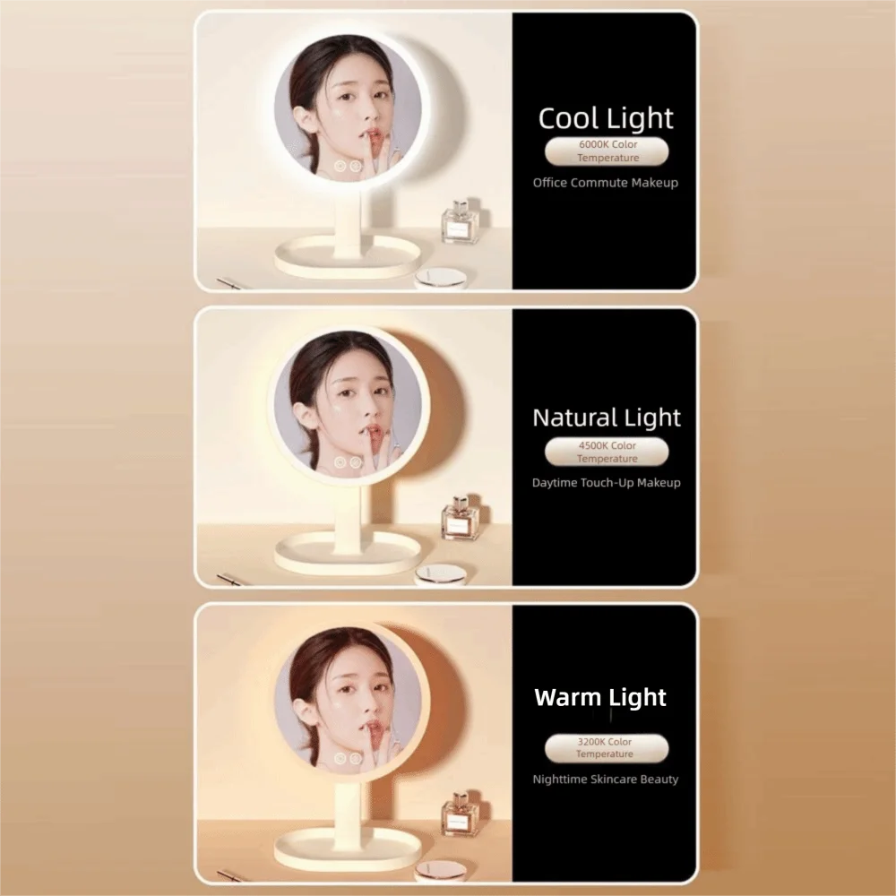 

Removable Makeup Mirror with LED Light Rotatable Tricolor Light Daylight Vanity Mirror Touch Control High-Definition