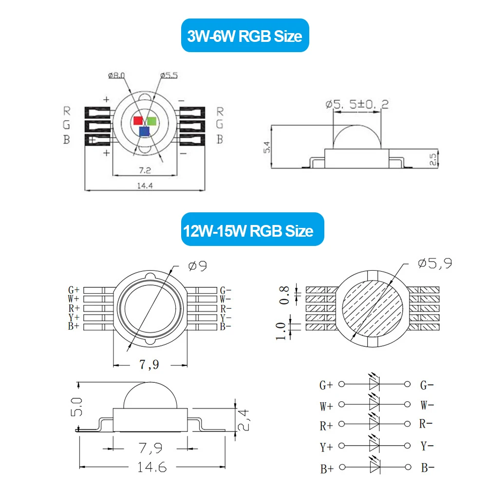 1-100pcs 3W 4W 5W 6W 15W 18W High Power LED RGB RGBW RGBWY RGBWYV 4pin 6pin 8pin 10pin 12pin Colorful Chip Stage lights Source