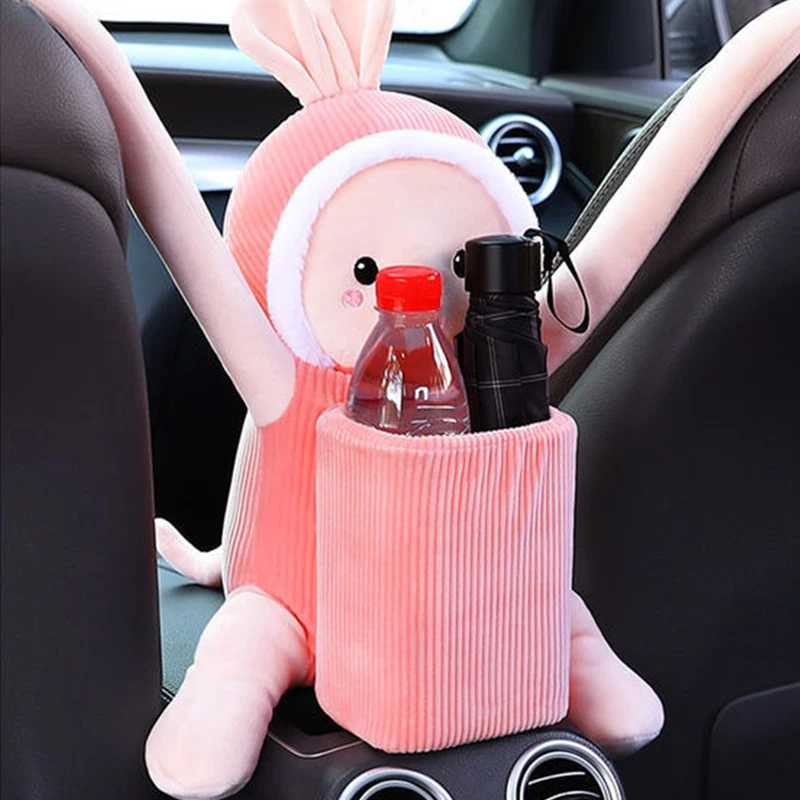 2 in1 Creative Rabbit Short Plush Tissue Box Holder for Car Armrest Box Car garbage can The New Cute Cartoon Car Tissue Box