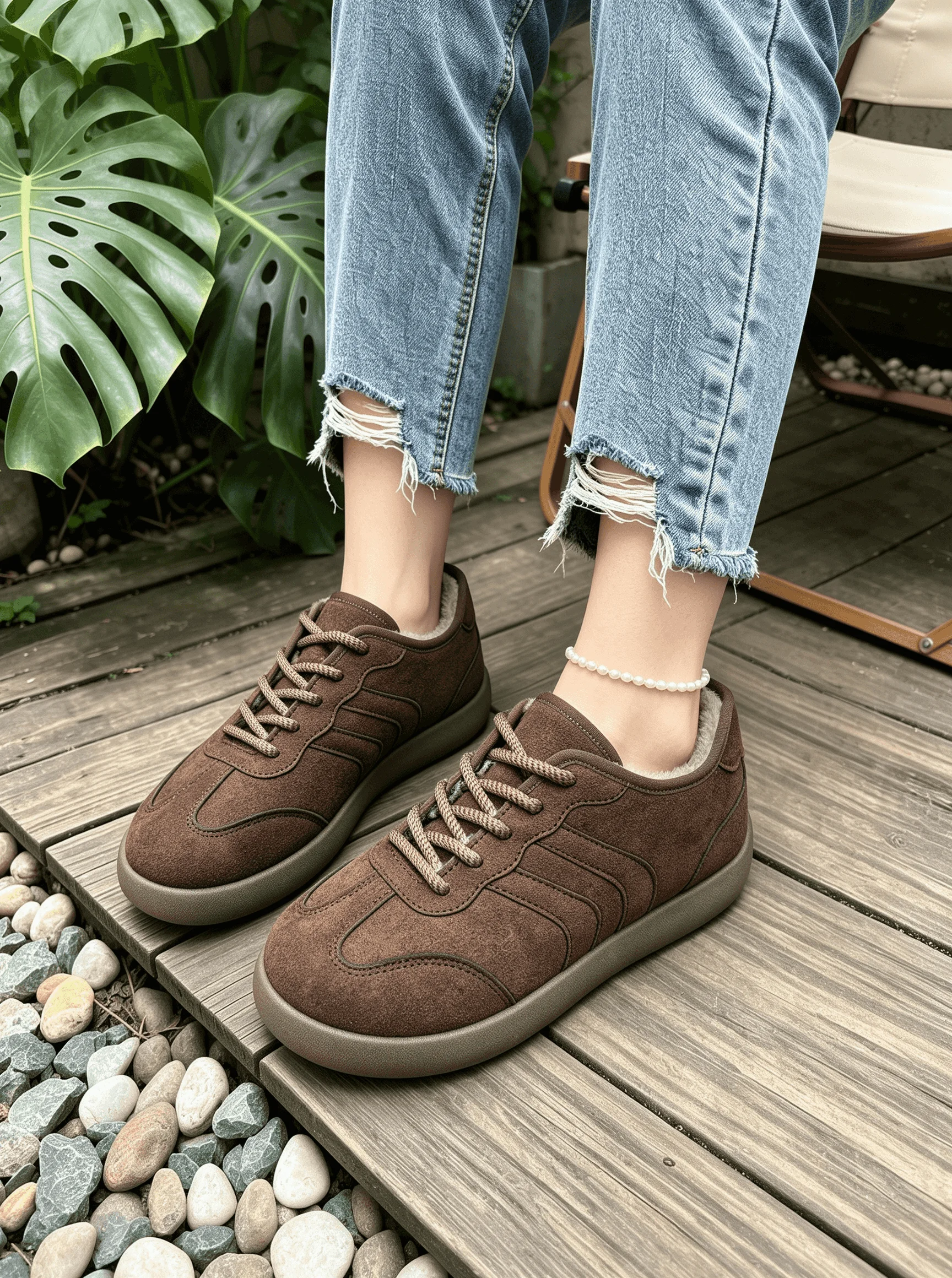 Damen-Winterstiefeletten mit Plüschfutter, verstellbaren Schnürsenkeln, flachem Absatz, warmem und weichem Innenfutter, bequeme Stiefel für Damen. – Detail 6