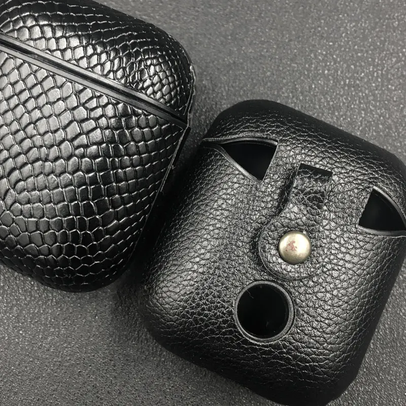 جلد الثعبان بو الجلود سماعة الحال بالنسبة لأبل Airpods الغطاء الواقي الصلب لأجهزة Air Pods سماعات الأذن اللاسلكية الجوف خارج تصميم #5