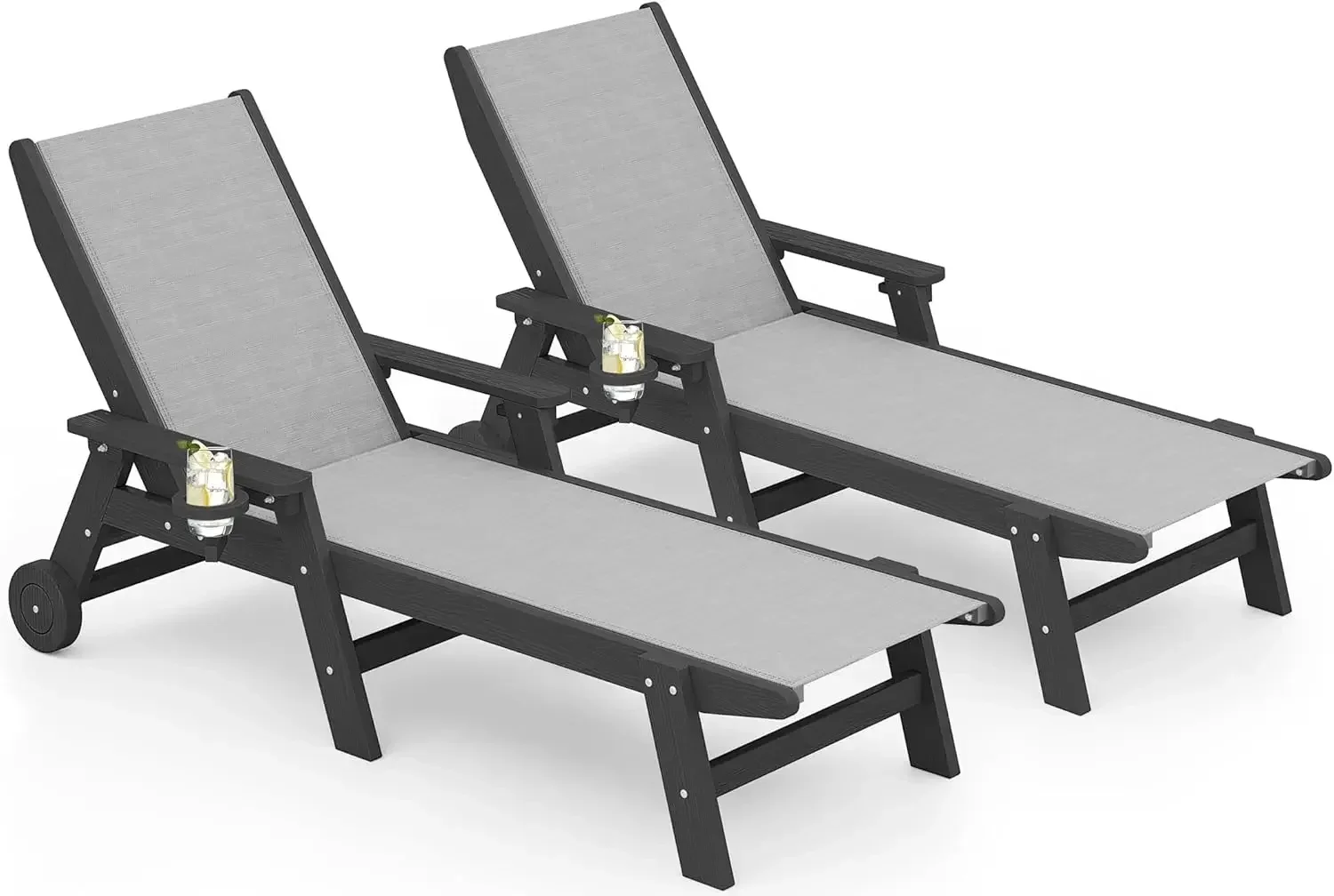 

Hot salesPatio Chaise Lounge Chair Set of 2, 5 Positions Outdoor Lounger for Pool, Textilene Lounge Chair with Rolling Wheels fo
