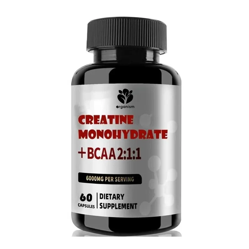 

Micronized creatine monohydrate 6000MG capsules contain 2:1:1 branched chain amino acids, vegan, non GMO, gluten free