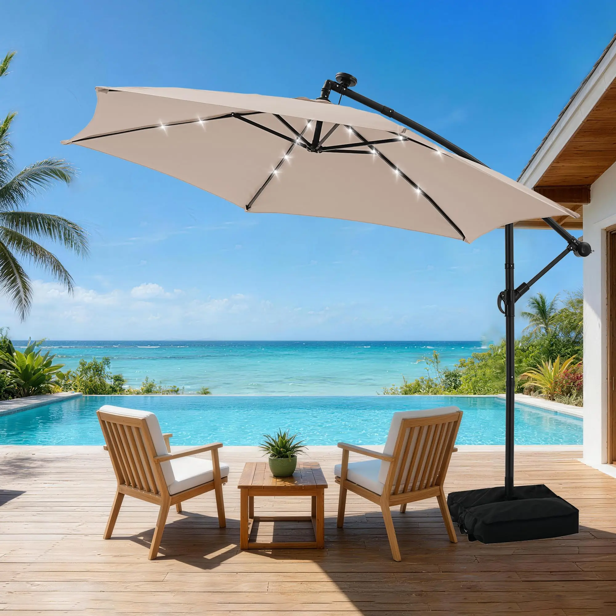 10FT Cantilever Offset Patio Outdoor Umbrella with Base Included | Heavy Duty 6-Rib Steel Frame, UV Protection, Easy