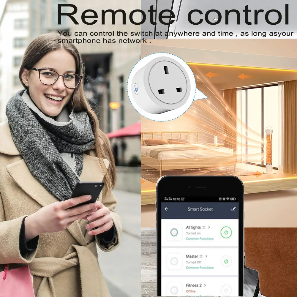 SIXWGH Tuya Wifi Smart Socket UK Plug Home Remote Intelligent Monitoring 16A Power Monitor for Google Home Alexa IP67 SDK