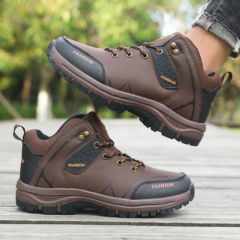 Men's Hiking Boots, Lightweight and Comfortable, Leather Ankle, Outdoor Anti Slip, Lightweight and Low Cut Walking Shoes 2025