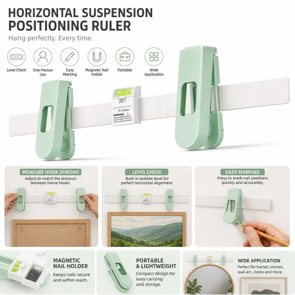 Portable Horizontal Suspension Positioning Ruler Accurate Multifunctional Level Installation Balance Ruler Pressing for Binding