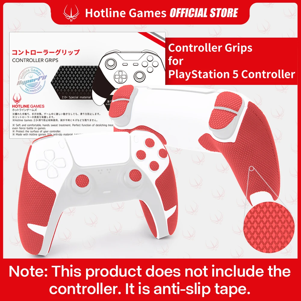 HOTLINE GAMES Red Controller Grip Tape Compatible with Playstation 5 / PS5 DualSense Controller, Non-slip, Moisture Wicking