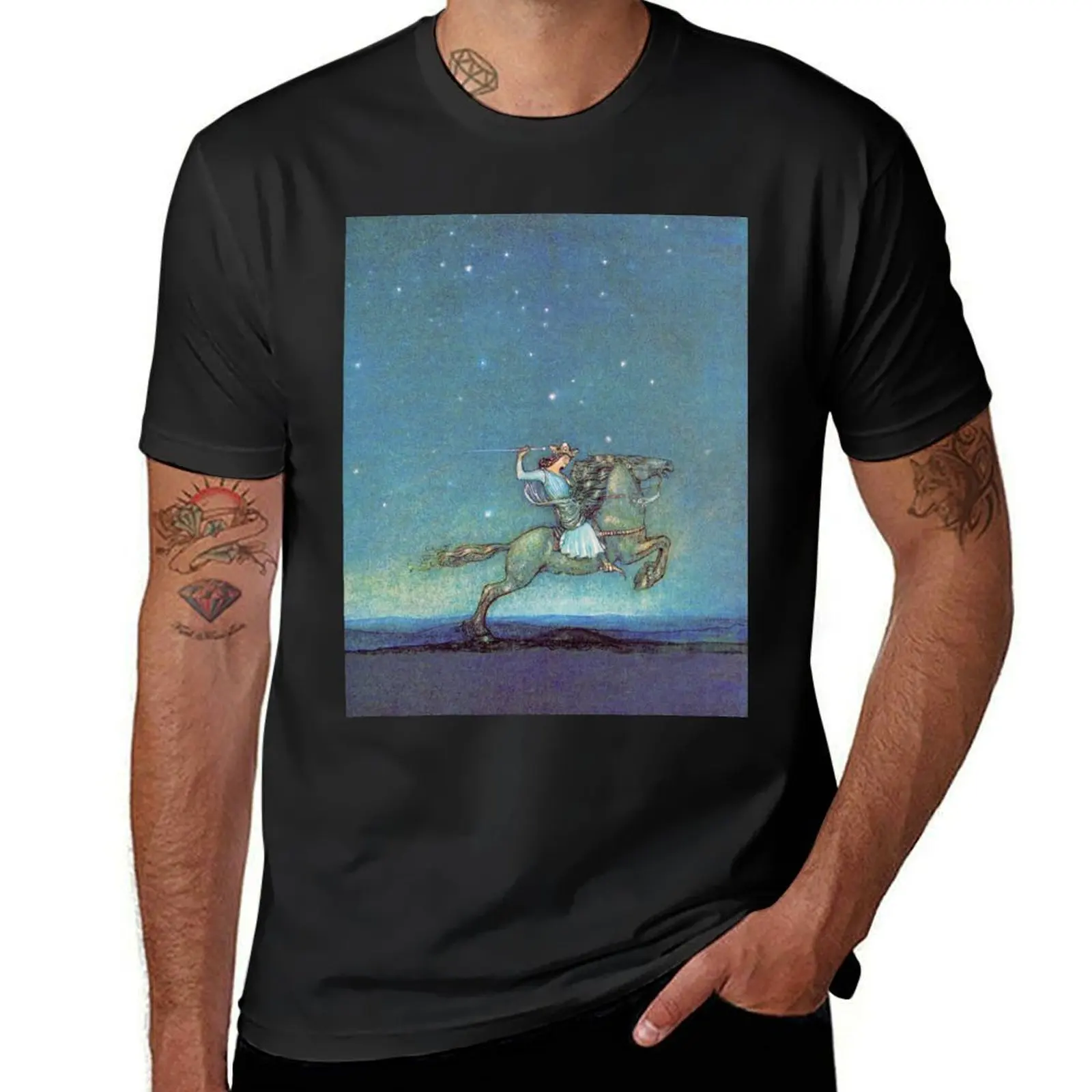 Reiten im Mondschein-John Bauer T-Shirt für einen Jungen Zoll Sweat Shirts, Männer