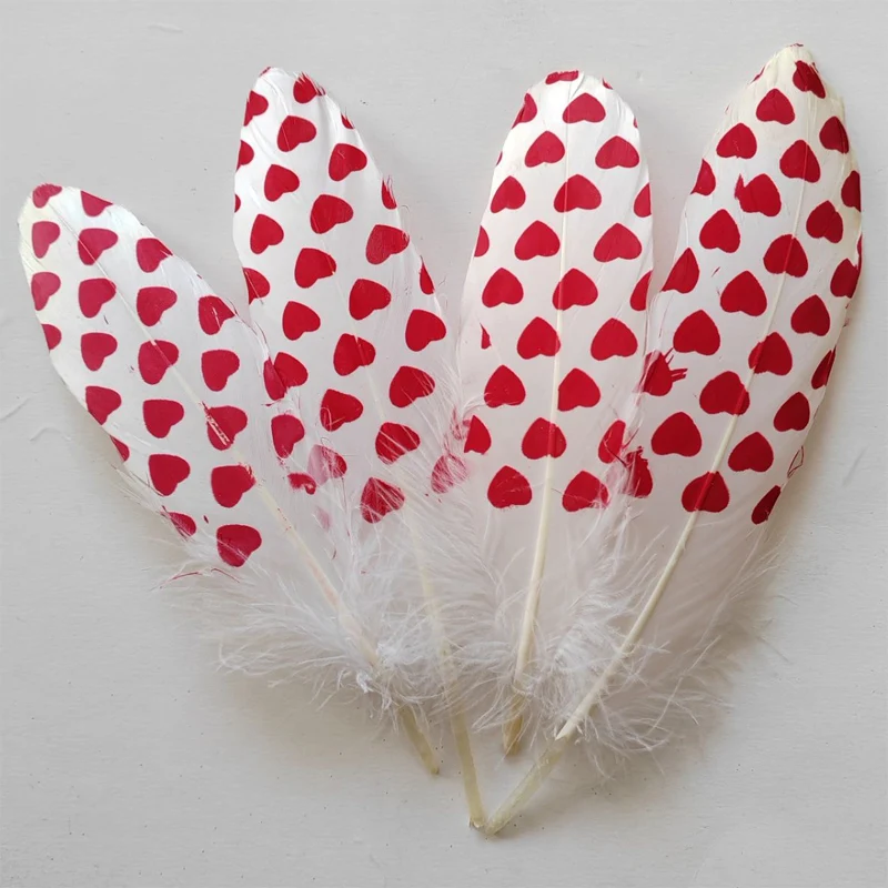 100pcs/lot 14-20cm Painting-Goose Satinettes Feathers-White/Red-Red Heart Painting- Perfect for Earrings,Bridal Table Decor&Mill