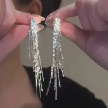 Women's long tassel tight earrings