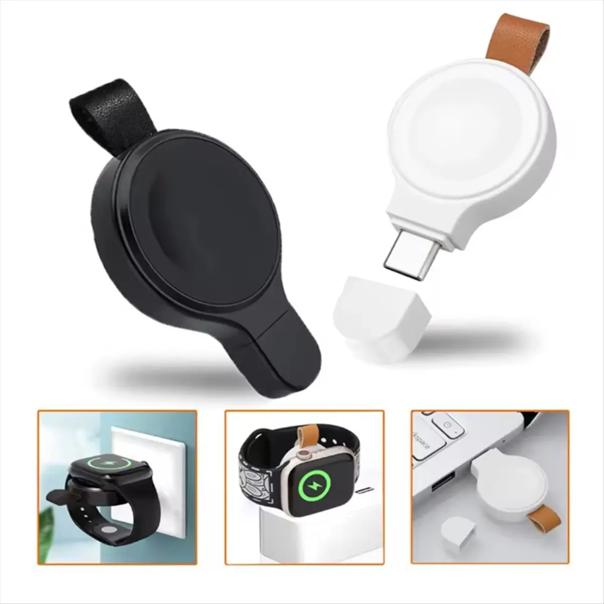 【Charger】 Portable Magnetic Wireless Charger for 8 7 6 SE 4 3 USB-C Charging Dock for Charge Bracket Black