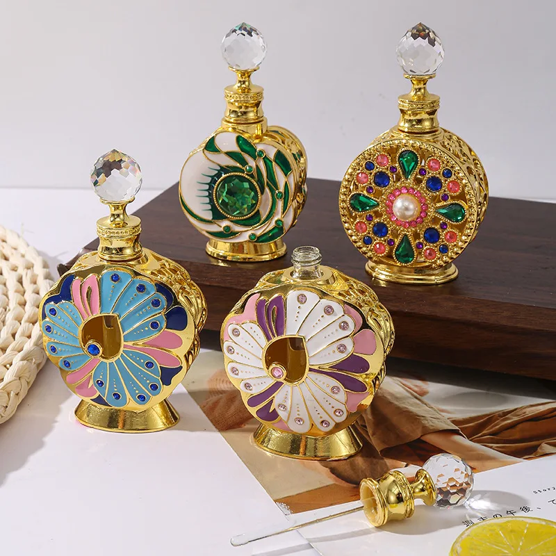 HT rose flower pattern middle eastern dubai style perfume bottle desert floral essence empty bottle