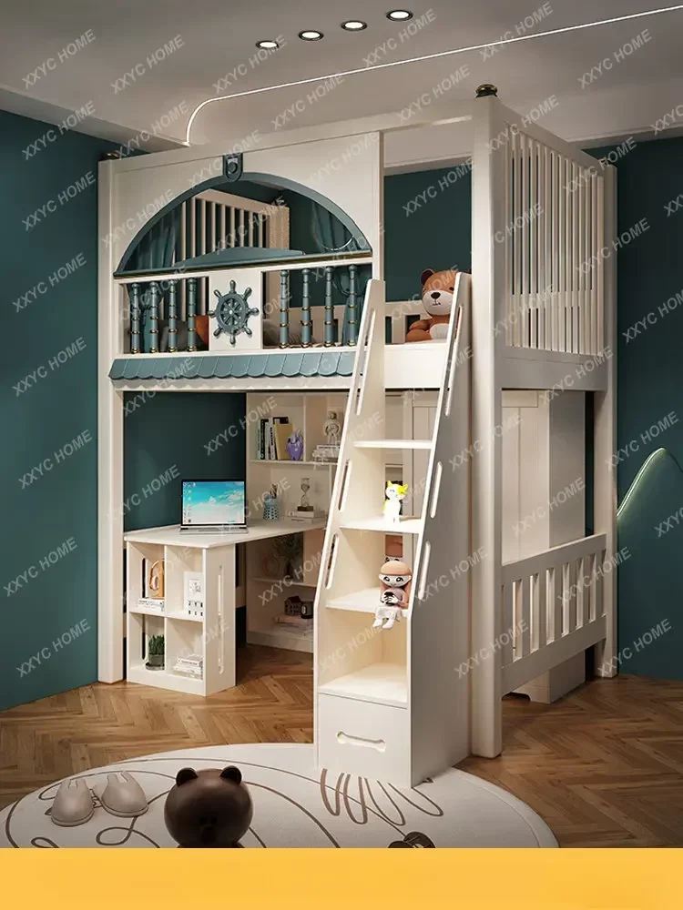 Children's Room Custom Boys and Girls Small Apartment Bunk Bed Go to Bed Empty with Slide Ladder Cabinet bunk beds for kids